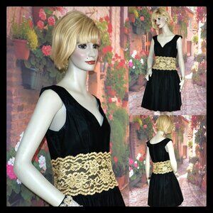 Roberta Designer Dress Size 6 Cocktail Evening Formal Black Velvet and Gold Lace